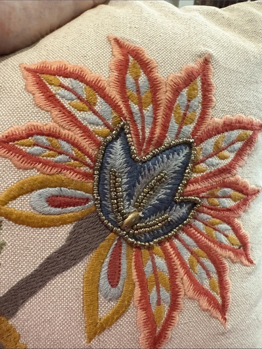 Pier 1 Embroidered and beaded Floral Accent Pillow - Multicolor on Cream fall